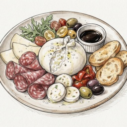 Salami Burrata and Cheese Antipasto