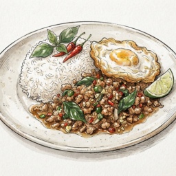 Stir-Fried Basil Leaf with Rice