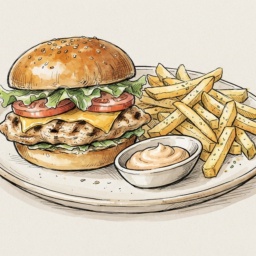 Chicken Burger French Fries