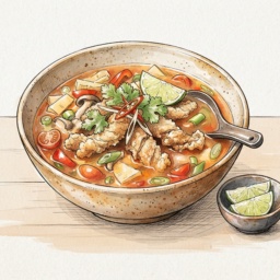 Hot and sour soup with crisps fried Snapper